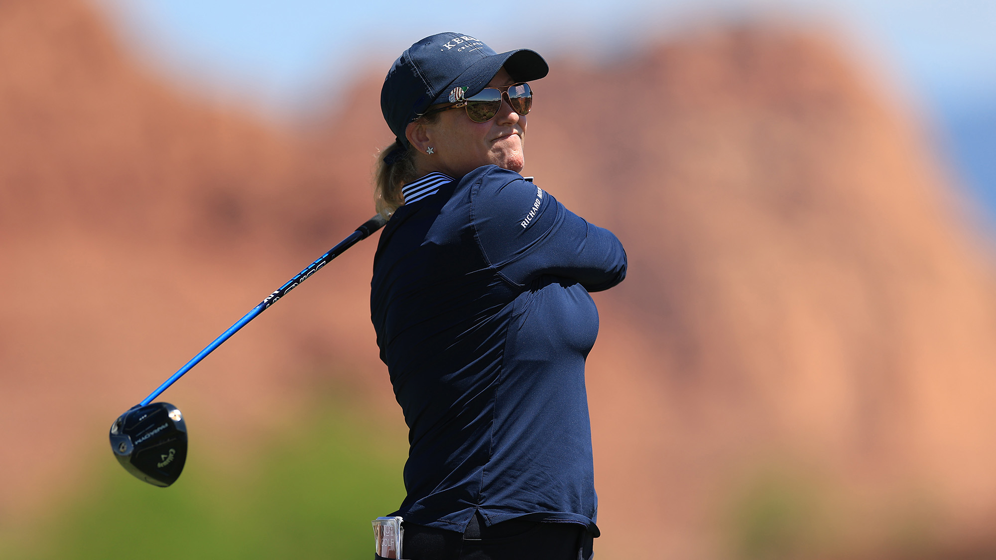 Cristie Kerr hits her drive from the 18th tee during the second round of the Black Desert Championship 2025 at Black Desert Resort on May 02, 2025 in St George, Utah.